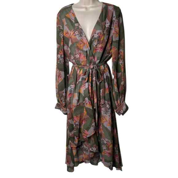 Badgley Mischka Multi Floral Wrap Dress sz 16 - Picture 2 of 11